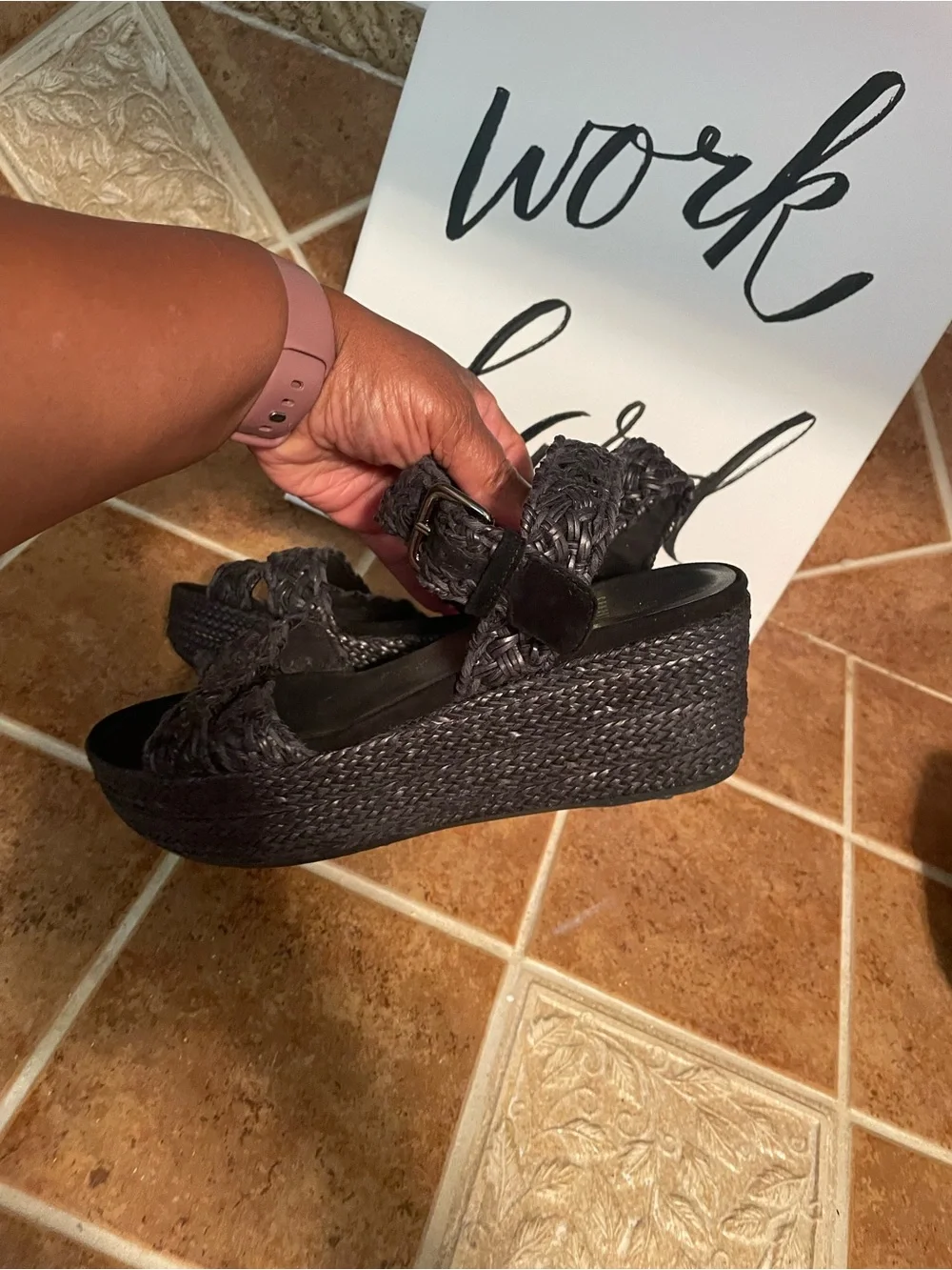 Stuart Weitzman Black Woven Platform Wedge Sandals - Picture 4 of 4